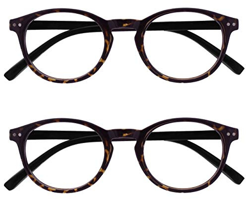 OPULIZE Zen Lesebrille 2er Pack Kleine Runde Rahmen Federscharniere Kratzfest Dunkelbraune Schildpatt Herren Damen RR24-2 +1.00