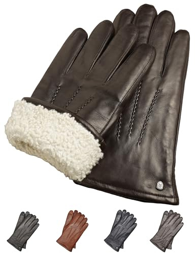 AKAROA ESTD 2019 Lederhandschuhe Herren DAN, Touchscreen Funktion, italienisches Leder, Futter aus original Neuseeland Lammfell, 5 Größen S - XL