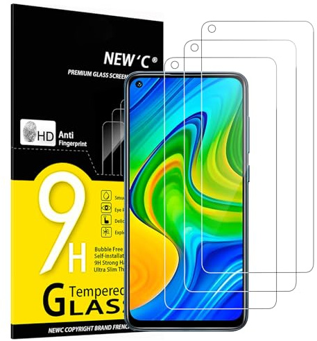 NEW'C 3 Piezas, Protector Pantalla para Xiaomi Redmi Note 9, Xiaomi Redmi 10X 4G, Cristal Templado Antiarañazos, Antihuellas, Sin Burbujas, Dureza 9H, 0.33 mm Ultra Transparente, Ultra Resistente