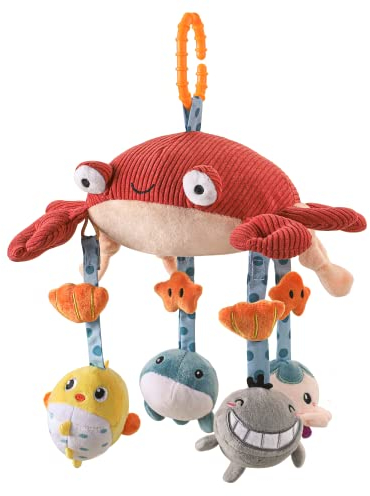 TUMAMA Baby Kinderwagen Spielzeug ab 0 2 3 4 6 8 9 12 Monate, Krabbe Spielbogen Anhänger Greifspielzeug Babyspielzeug mit Spiegel und Ton, Plüsch Hängespielzeug Neugeborenen Mädchen Jungen Geschenk