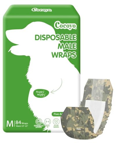 COCOYO Disposable Male Dog Wraps, Medium Size, 84 Count, Super Absorbent, Breathable, Wetness Indicator
