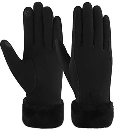 ZASFOU Damen Winter Warm Touchscreen Handschuhe mit Fleece Gefütterte Strick winterhandschuhe für Kaltes Wetter,Schwarz,M