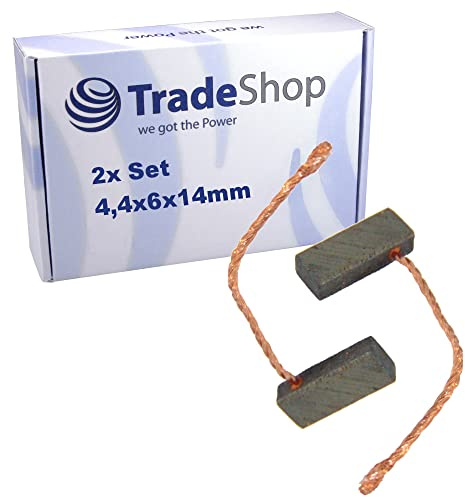 2x Trade-Shop Motorkohlen Kohlebürsten Schleifkohlen Kohlestifte 4,4x6x14mm Kabellänge 40mm für viele KFZ PKW Motoren Antriebe Elektrowerkzeuge 12-24V