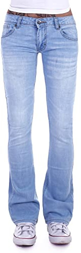 Damen Bootcut Hosen Hüftjeans Jeans Schlagjeans schwarz Schlag-Hose-n Damenjeans Damen-Hose-n Jeans-Hose-n Hüfthose Niedrige-r Leib-Höhe Bund Stretchjeans Stretch Flared Hellblau Gr Größe XL 42
