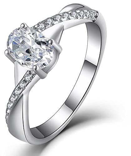 YL Verlobungsring 925 Sterling Silber Schliff 5A Oval Zirkonia Unendlichkeit Ring Solitaire Band Schmuck Geschenk für Damen(Größe 60)