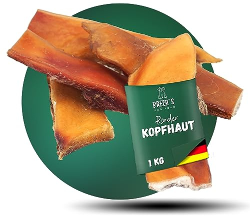 BREERs getrocknete Rinderkopfhaut für Hunde 10cm, 1kg Belohnung-Snack getreidefrei, Deutsche Herstellung, Leckerli Hundekauartikel Kauartikel große Hunde