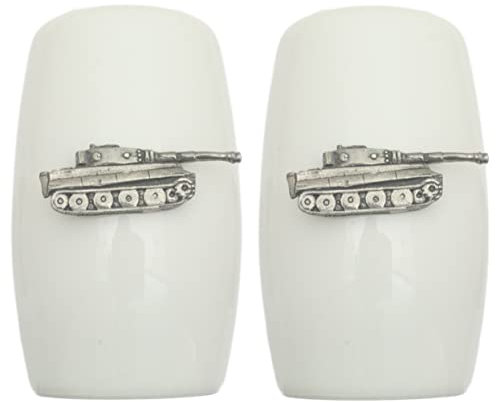 Panzer Tank China Salt and Pepper Shakers Cruet Set Modern White CSP 260