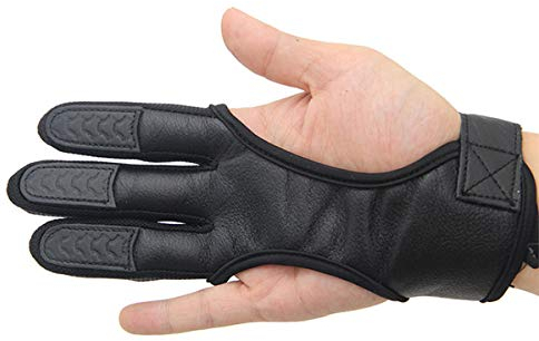 SOONHUA Traditioneller Schießhandschuh 3 Finger Bogenschießen Handschuh Lederhandschuhe für Kinder Jugend Erwachsen Anfänger schießen Recurve & Compound Bogen
