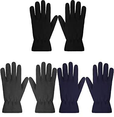 Bencailor 3 Paia Guanti Invernali in Pile Guanti Termici Caldi Morbidi con Polsini Elastici per Uomo Donna (Nero, Grigio, Blu Navy, M)