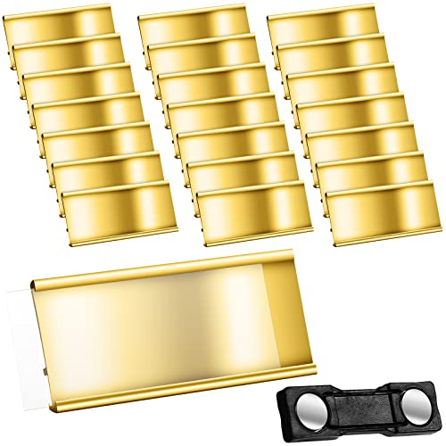20 Pièces Porte-Noms en Aluminium avec Aimants Badges Nominatifs Magnétiques Anodisés Porte-Noms Aimantés avec Fente Papier Étiquette Badge de Nom Transparent, 72 x 32 mm, Or