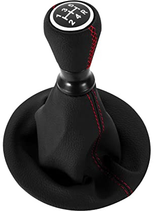 DOMENICA 5 Velocidades Pomo Palanca de Cambios Cuero con Funda Compatible de Peugeot Partner 2008-2022 Citroen Berlingo III MK3 (Rojo)