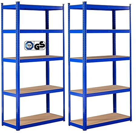 AREBOS Set 2 Scaffali per Carichi Pesanti 180x90x40 cm | Capacità 875 kg | 5 Pannelli MDF | Sistema a Incastro Facile da Montare | Scaffale per Magazzino, Cantina e Officina | Blu