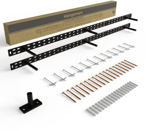 Set of 2 Floating Shelf Brackets 38 inch Multiple Mounting Location Hit 3 Studs Heavy Duty Perfect Bracket for Long Shelf/ Hidden Wall Shelves Support Hardware Kitchen/Living Room/Office (4 inch Rods)