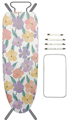 Treer Baumwollbezug Bügelbrettbezug für Dampfbügeleisen mit 4 Clips Bügeltischbezug Weich Komfort Polster Bezug für Bügeltischbezug mit Kordelzug (147x48cm,Frühlingsblumen1)