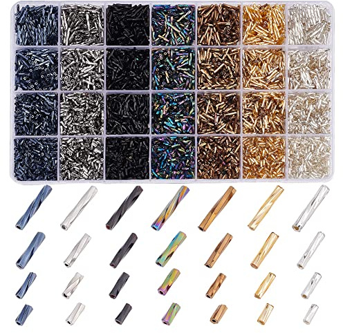 PandaHall 6300 Stück Glas Signalhorn Perlen 5/6/9/12 mm - Verdrehte Glasrohrperlen Rohr Rocailles Zwischenperlen Für Ohrring Armband Halskette Schmuck DIY Basteln