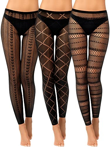 Jadive 3 Stück Damen Netzstrumpfhosen Schwarz, Geometrischer Stil