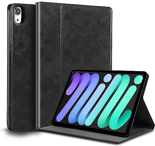 Gexmil Leder Hülle für iPad mini 7. A17 Pro 2024,Mini 6. Gen. 8.3 2021 | Smart Leder Cover/Flip,Auto Schlaf/Aufwachen,Schutzhülle Einstellbarer Ständer,Stoßfest,Rutschfest,Schwarz