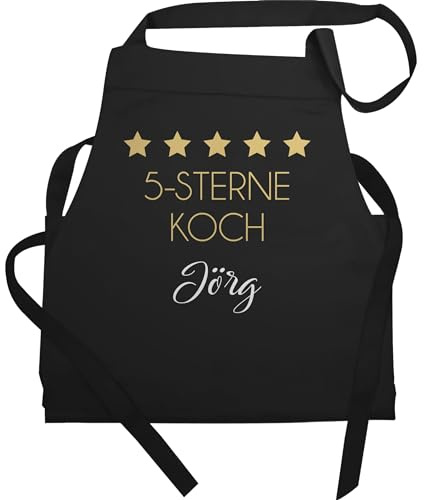 Geschenk mit Namen personalisiert by Shirtracer - Schürze - Kochschürze Herren Männer - 5 Sterne Koch mit Name I Geschenk Papa I Opa I Bruder I Hobbykoch I Geburtstag I Weihnachten I Vatertag