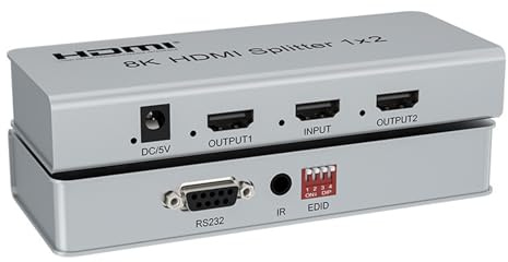8K 60HZ HDMI Splitter 1x2, 1x2 Splitter HDR HDMI 2.1 ripartitore video 1 in 2 Out 4K 120Hz HDCP 2.3 RS232 EDID per ps5 Xbox PC TV (1X2)