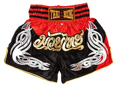 MUAY NATION Muay Thai shorts för män kvinnor smal skärning MMA boxning shorts träning kickboxning kläder kampsport koffertar, Prm svart/röd, XL