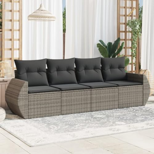 ULUYYUC 4-TLG. Garten-Sofagarnitur, Hocker Eckbankgruppe Polsterbank Ecksofa Geeignet für Garten Außenbereich Hinterhof Balkon mit Kissen Grau Poly Rattan