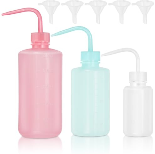 Swpeet 3pcs 500ML / 250ML / 150ML säkerhetsflaskor vattningsverktyg med 5pcs små trakter sortimentsats, tvättflaskor vattenspruta flaska saftig vattningspressflaska för bevattning, växttvätt