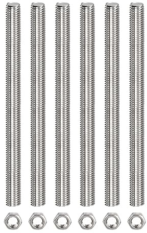Rebower 6 Stück Gewindestange M12x200mm 1.75mm Steigung Gewindestab mit Sechskantmutter, Edelstahl 304 Gewindestifte Vollgewindestange Außengewinde für Maschinen Schraubverbindungen