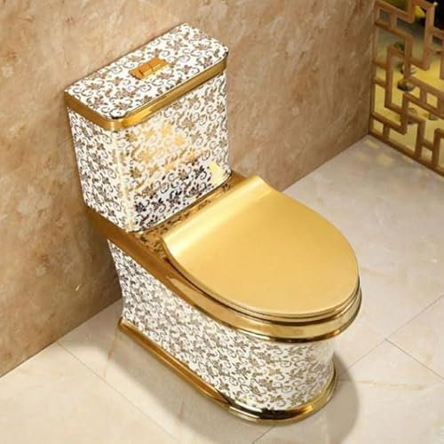 JKJZSALJ Inodoro Moderno De Una Pieza De Estilo Europeo, Inodoro De Doble Descarga, Cómodo, Alargado, Tazón Más Alto, Empotrable, Dorado 400