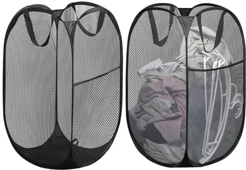 2 Pezzi Cesto Portabiancheria Pieghevole a Rete, 36 * 36 * 60 cm Cesto Portabiancheria Portatile Pop-Up, Cestino Pieghevole con Manici Pop Up, per Casa, Camera dei Bambini, Dormitorio, Viaggi