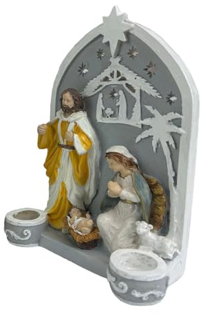 Soporte para velas de belén, soporte para velas de Adviento, candelabro de mesa de resina | Decoraciones de Adviento de Belén, candelabros, accesorios de Navidad, decoración de belén