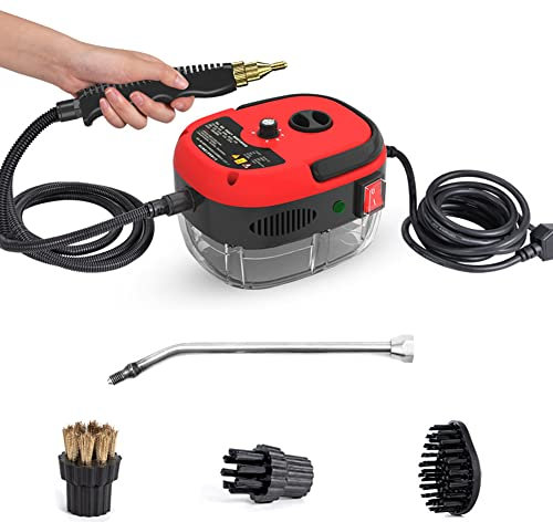 Pulitore a vapore ad alta pressione ad alta temperatura 2500w, macchina a vapore per pulizia portatile ad alta pressione, potente pulitore a vapore portatile per cucina, grasso cucina (rosso)