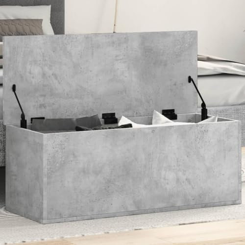 Homgoday Truhen und Truhen für den Außenbereich, Aufbewahrungsbox für Garten, Gartenwerkzeug, Sitzsack für den Außenbereich, Aufbewahrungsbox, Grau, Beton, 90 x 35 x 35 cm, Spanplatte