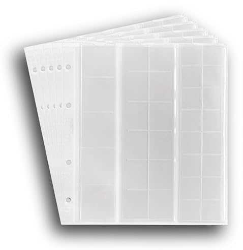 Prophila Collection 5 Numismatic Coin Sleeves, 5 Compartments up to 34, 12 to 25 and 16 to 17 mm Diameter, with 5 White Cardboard Interleaves