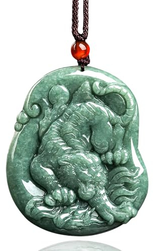 Xgimas Hand-Carved Tiger Natural Jade Pendant Necklace for Men Women, Zodiac Stone Amulet Jewelry Accessories Necklace for Gifts