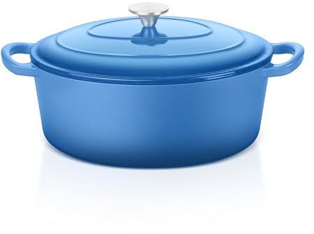 E-far 5QT Oval Dutch Oven Pot with Lid, Blue Enameled Cast Iron Dutch Oven | with Dual Handles for Homemade Sourdough Bread Baking Cooking, Nonstick Enamel Coated Cookware, Non-Toxic & Easy Clean
