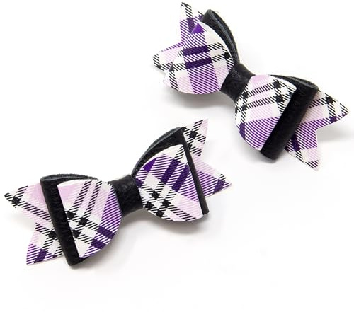 Purple Tartan Print Hair Bows for Girls, Set of Set of 2 Hair Clips, Hair Accessories, Girl's Hair Clip, Made in England by Burton Bows