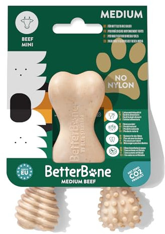 BetterBone - Hundespielzeug zum Kauen - Mini Medium Beef - Kauknochen Hund Nylon- & GMO-frei auf Zellulosebasis - Kauspielzeug mittelhart mit Rindfleischgeschmack - Kauholz Splitterfrei & nachhaltig