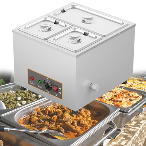 Scaldavivande a Buffet, Scaldavivande Elettrico da 1000 W, Scaldavivande da Tavolo a Vapore Commerciale in Acciaio inossidabile, con Coperchi, Capacità 12 l, per Ristoranti, Catering, Buffet,C
