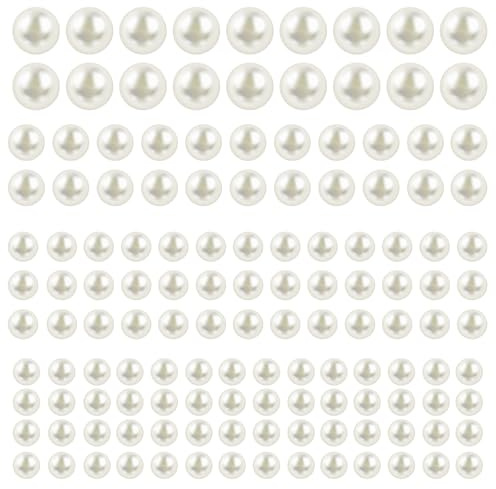 2800 Stück Weiße Perlen zum Kleben, Selbstklebende Halbperlen zum Basteln, 4 Blatt 3/4/5/6mm Selbstklebende Perlen Aufkleber, für Kleidung Schmuckherstellung DIY Halskette Basteln Handy