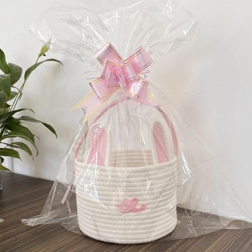 Cesta de conejo de Pascua, cestas de Pascua tejidas para niños, cesta de Pascua de huevo de caramelo, cubos de conejo con orejas, cestas reutilizables para huevos de Pascua, decoraciones de Pascua,