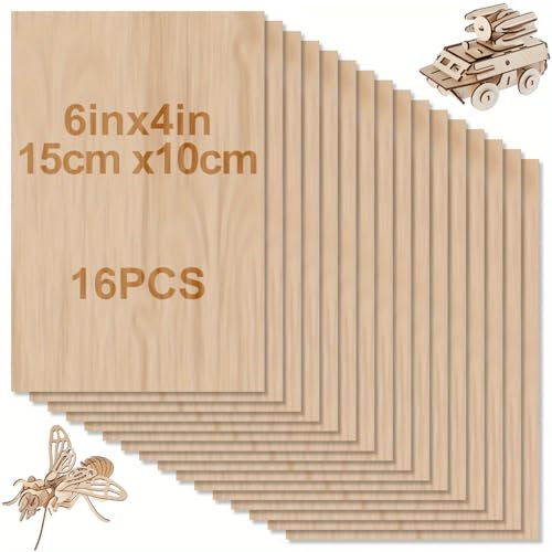 MYHUNJA 16 Stück Sperrholzplatten, 2mm Stärke MultiplexPlatte, 150x100mm Unbehandelte BalsaholzPlatten für DIY,Schnitzen,Modellbau, Laserschnitt, Holzplatten zum Basteln & Kunsthandwerk Rohmaterial