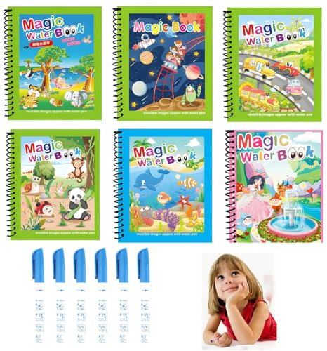FYKZQWDS 6 Pcs Water Magic Colouring Book,With 6pcs Pen Water Colouring Book Water Painting Books for Kids Educational Toys for Kid Reusable Suitable for Kids' Educational Art Toys