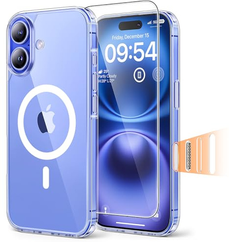TAURI für iPhone 16 Hülle 6,1 mit Schutzfolie - Durchsichtig | Kompatibel mit MagSafe, mit Kamerasteuerung, [Anti-Vergilbung] Stoßfest Magnetisch Handyhülle
