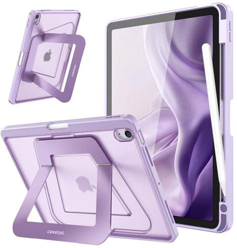 Fintie Stötdämpande fodral för iPad Air 11 tum (M3 2025/M2 2024) & 10,9 tum 5,/4. Gen – smalt matt hårt skal med stativ, pennhållare | ultralätt skyddsfodral med stötsäker, lila