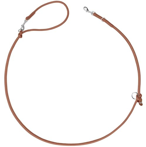Hunter Verstellbare Hundeführleine SOHO Round MINI, Farbe: Cognac, Rindsleder, 3-Fach verstellbar, weich & geschmeidig, leicht & robust, für kleine Hunde & Welpen, Made in Germany, Größe: 8/200