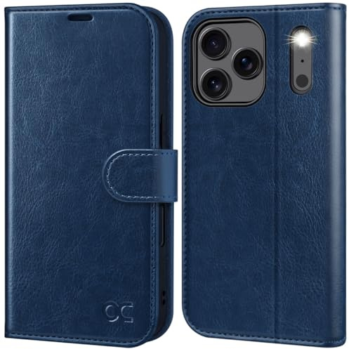 OCASE Coque pour iPhone 17 Pro Max, Housse en Cuir PU avec Fentes Cartes, Blocage RFID, Support Intégré et Protection Antichoc Etui Portefeuille pour iPhone 17 Pro Max (6,9 Pouces, 2025) - Bleu