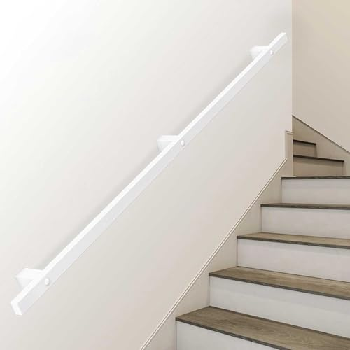 Corrimano in ferro bianco per impieghi gravosi, robusto corrimano di sicurezza per scale, supporto a parete per scale interne e terrazze esterne, corrimano per scale industriali da 1 2 3 4 5 6 metri(1