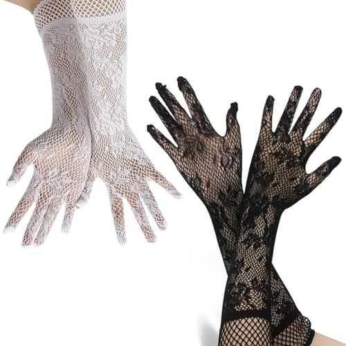 GHPKOTW 2 Pares De Guantes De Encaje Largos, Guantes De Encaje Vintage, Guantes Largos De Encaje Elegantes, Guantes De Opera, Accesorios De Ropa Para Bodas, Fiesta De Noche