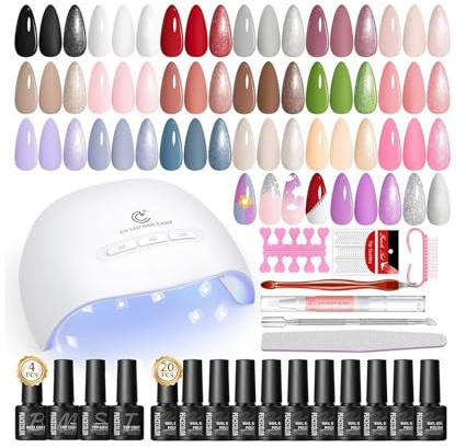 PEACECOLOR 32PCS Gel Nail Polish Set with Lamp Starter Kit, 20 Colours Gel Nail Kit with Base Top Coat Nude Pink Red Glitter Gel Polish Set Manicure Tools Nail Salon Sets DIY at home Gifts for Women