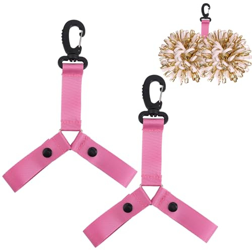 Sinbana 2pcs Pink Pom Pom Holder for Cheerleaders, Cheerleading Backpack Accessory with Snap Button for Team Tags Cheer Bag Essentials Equipment